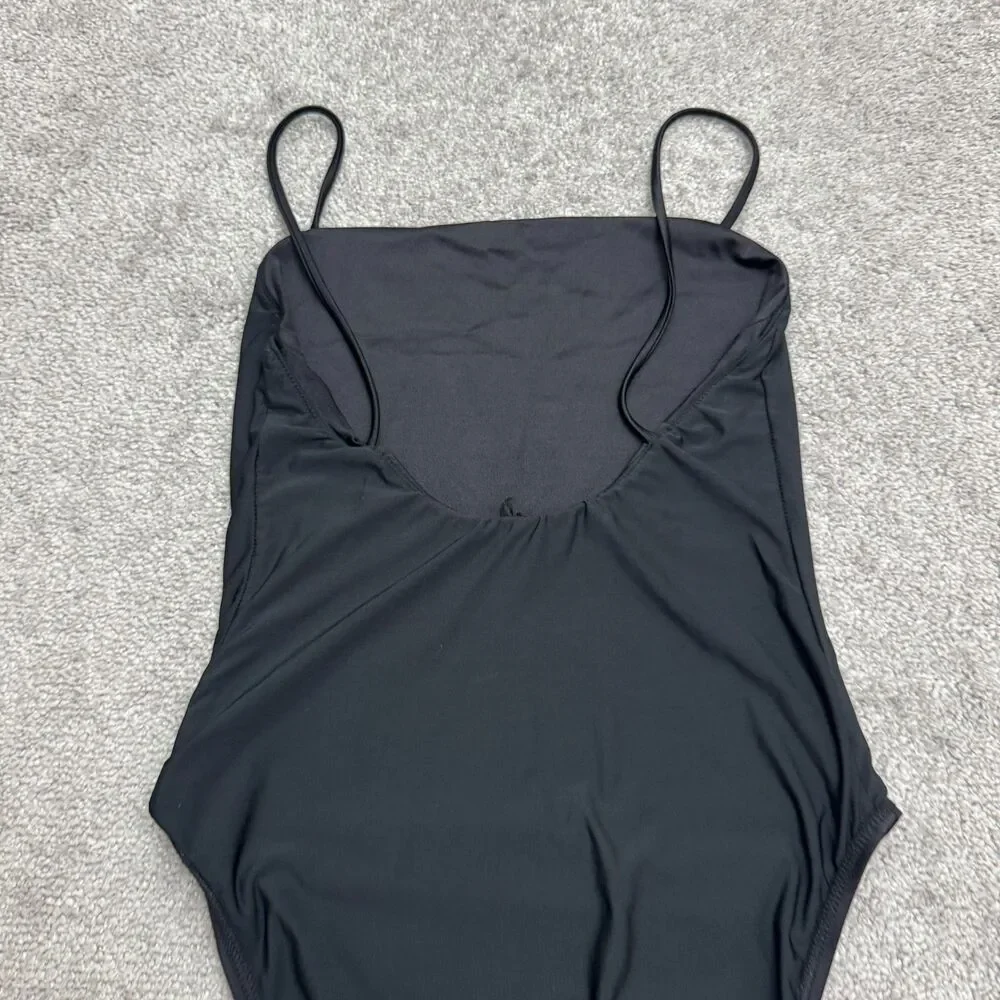 VYB Cami Straight Neck High Cut Open Back One Piece Swimsuit Women Medium Black